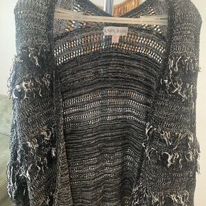 Knox Rose Black & White Fringe Open-Front Knit Cardigan